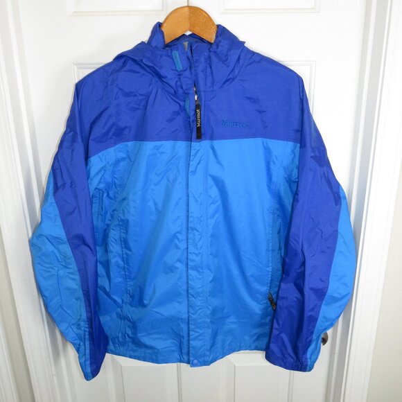 Marmot Full Zip Hooded Rain Jacket Lightweight WeatherGear Two Tone Blue Size L - Picture 1 of 6